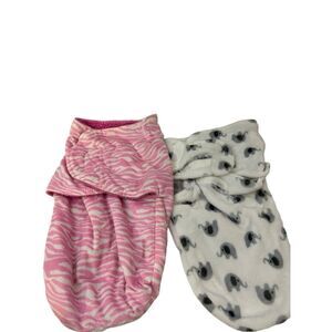 2 Girls swaddle pink gray elephants‎ fleece lot infant baby